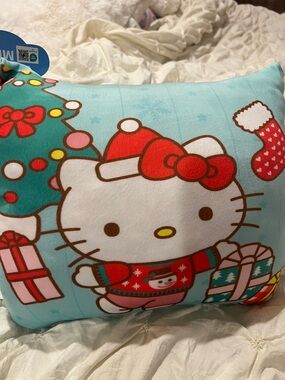 Hello Kitty Light Blue, White, Red Holiday Travel Pillow 14x11